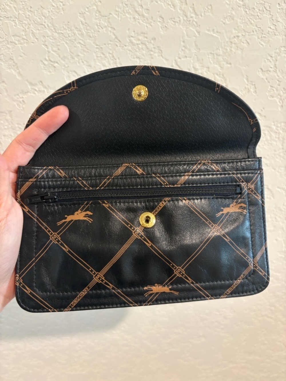 Longchamp Black Clutch with Tan Horse Print - Picture 2 of 10